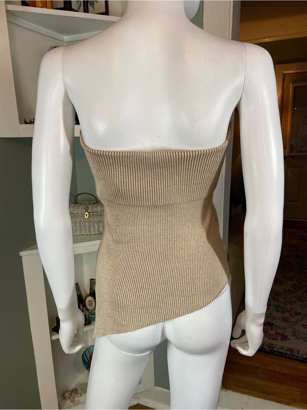 NWT New Mon Renn Beige Asymmetrical Strapless Knit Sweater Tube Top Small [CH] - Picture 4 of 12